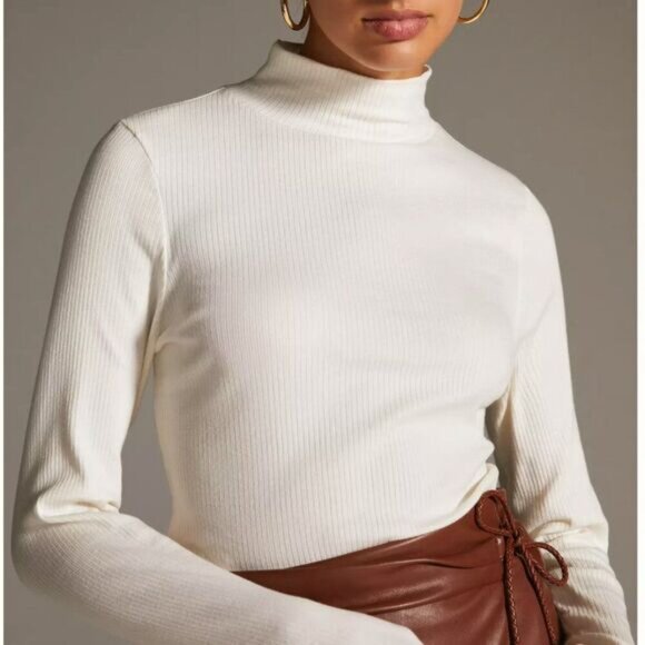 MAEVE / Anthropologie Turtleneck Button Cuffs Fine Rib Fitted Sweater M Flawed - Picture 16 of 16